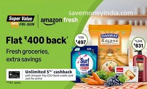 Fresh upto 50% off + upto Rs. 300 Cashback + 10% off – Amazon